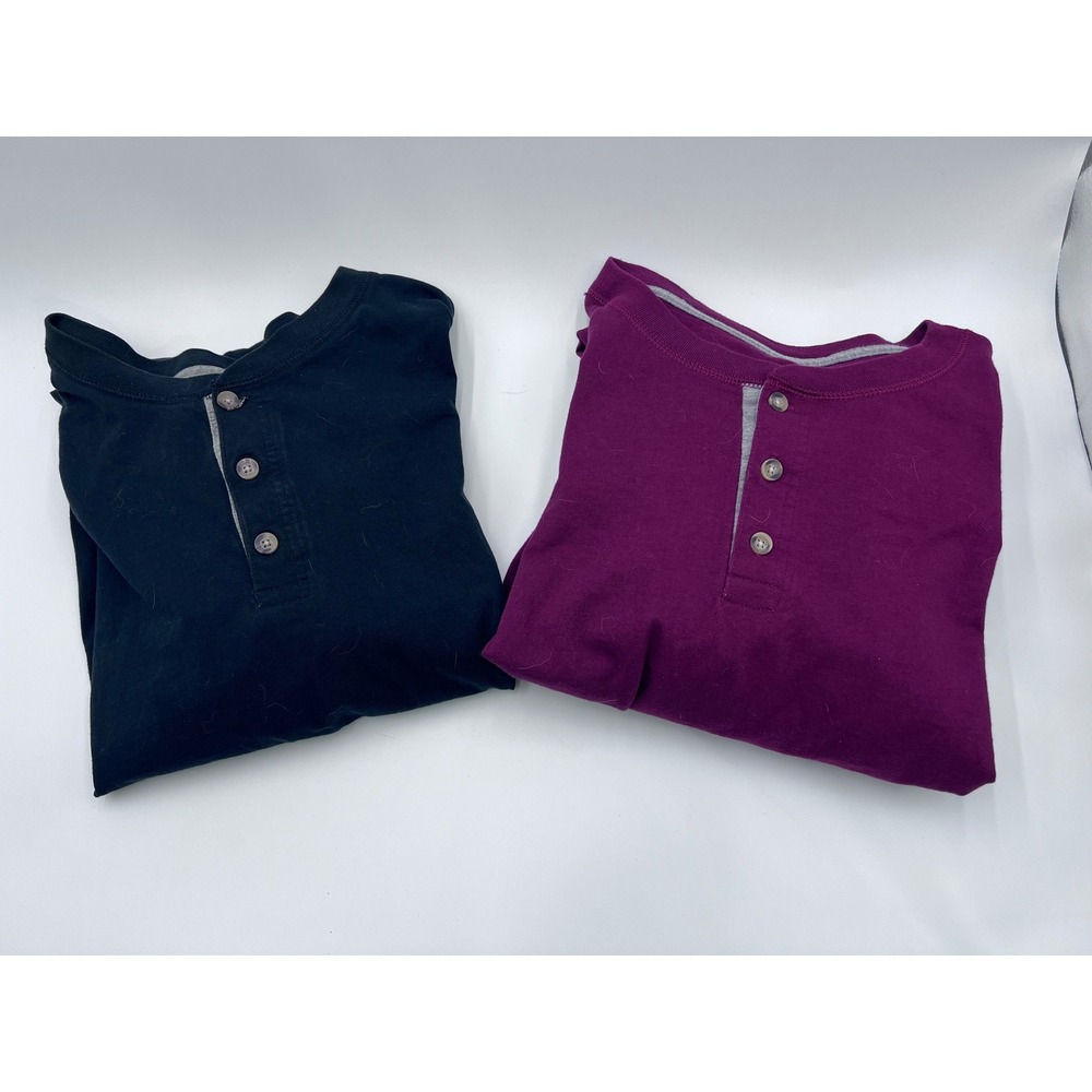 Lot of 2 Hanes Beefy-T Mens XL Long Sleeve Henley Shirts Black Maroon Burgundy